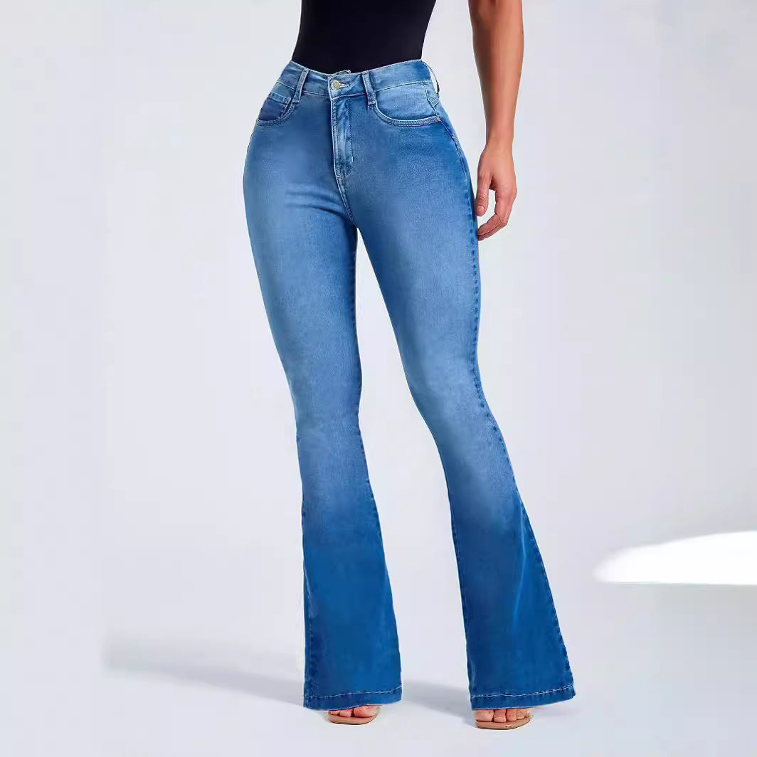 Jean slim évasé taille haute extensible pour femme