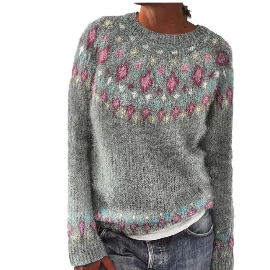 Women's Round Neck Multicolor Loose Fashion Pullover Sweaters