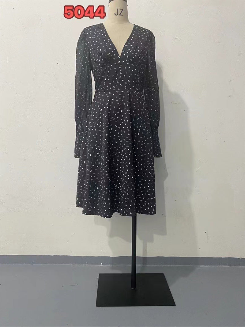 Robe à manches longues pour femme avec imprimé vague et pois