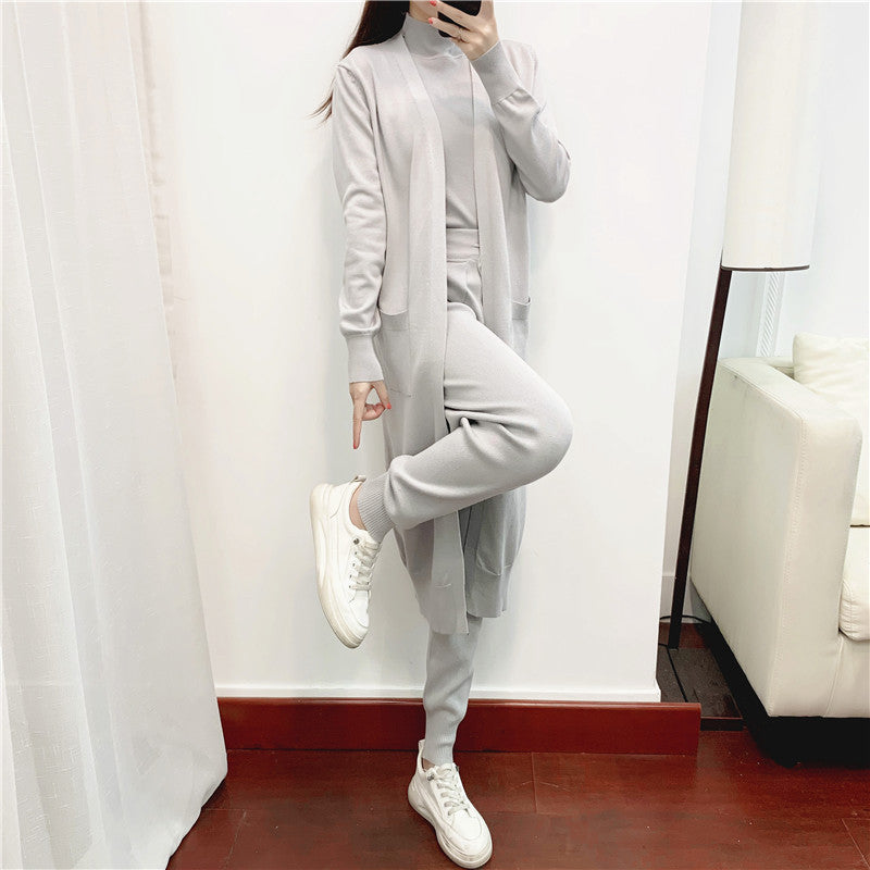 Women's Fashionable Graceful Casual Knitted Three-piece Set Suits