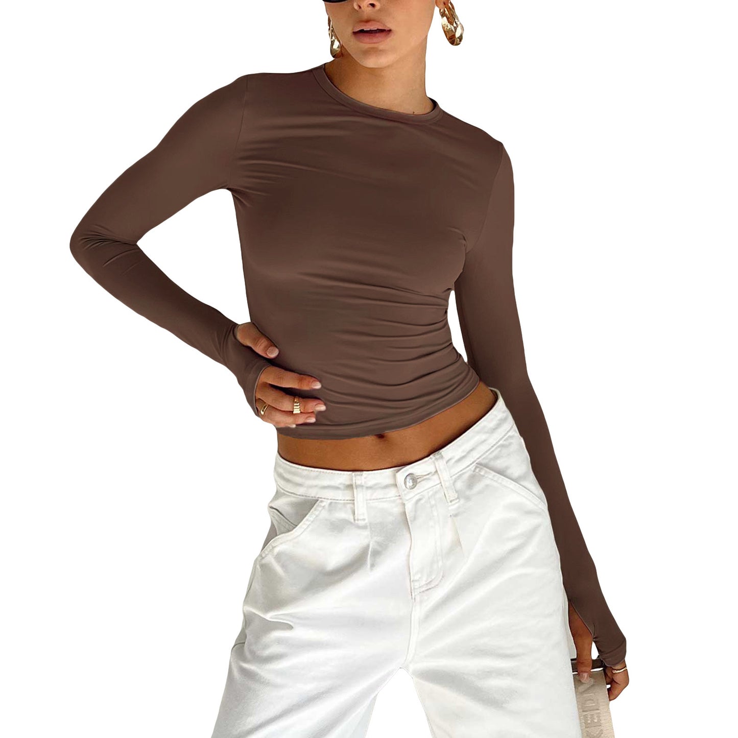 Women's T-shirt Solid Color Round Neck Bottoming Blouses