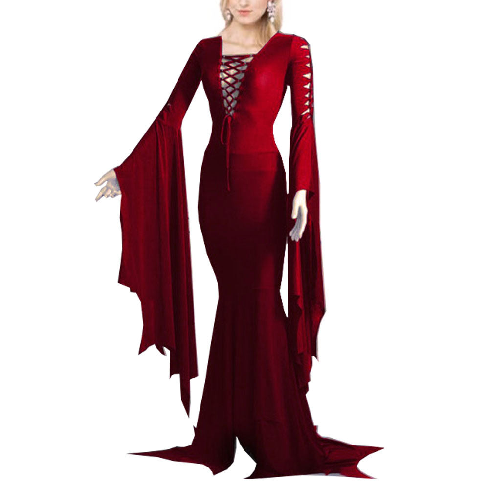 Robe de vampire de performance Robes unies noires et rouges