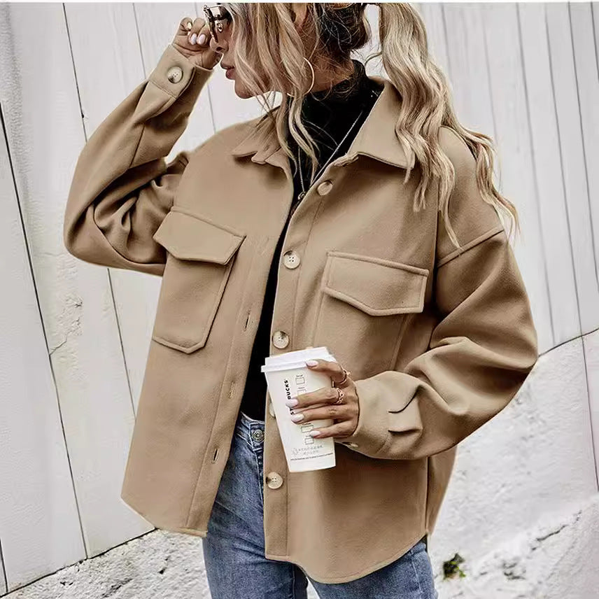 Women's Lapel Single Breasted Thickened Solid Color Coats