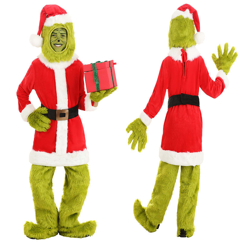 Monstre à fourrure verte d'Halloween Grinch Père Noël avec costumes