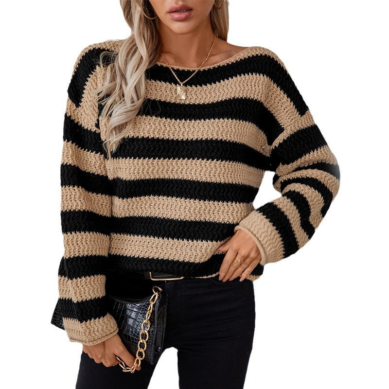 Women's Contrast Color Striped Casual Loose Wear Sweaters