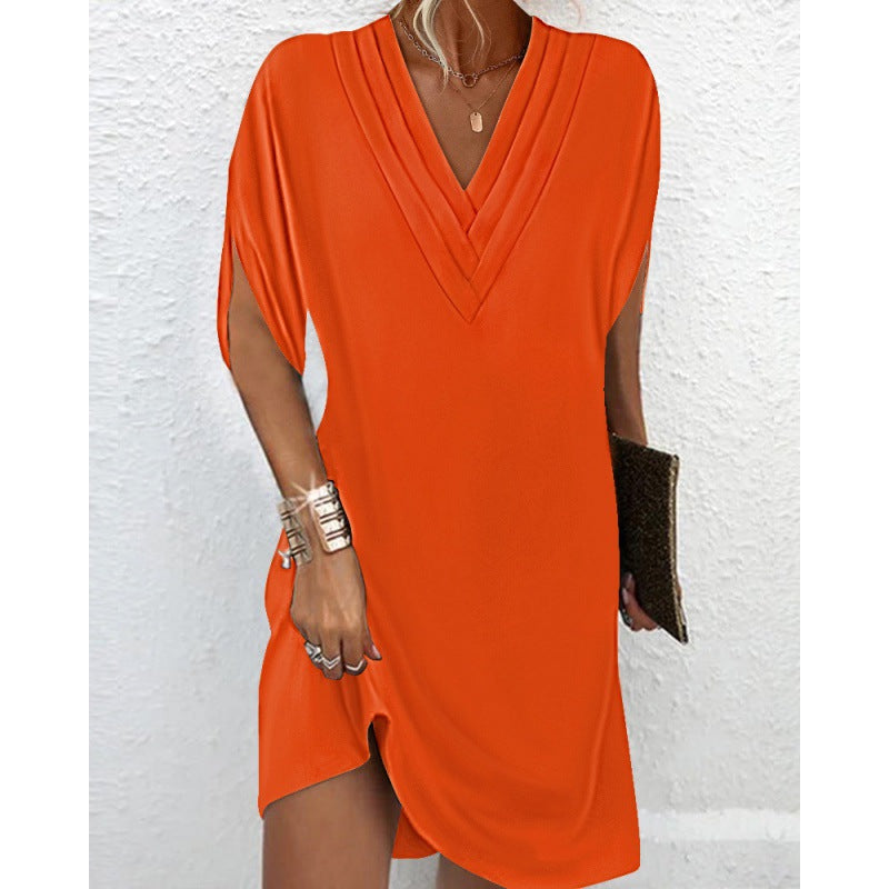 Women's Casual Pleated Batwing Sleeve Dress Dresses