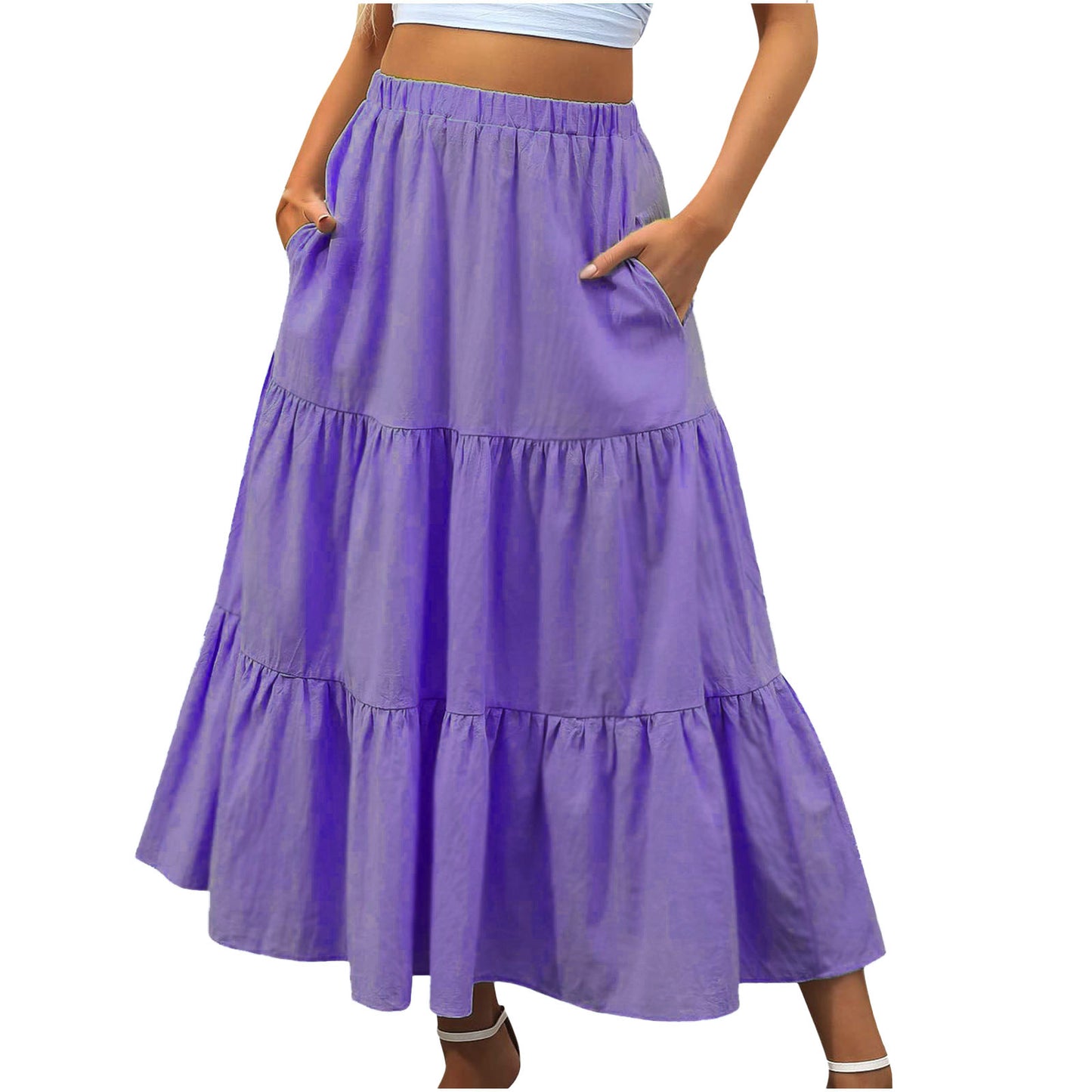 Solid Color Pocket Casual Cake Dress Skirts