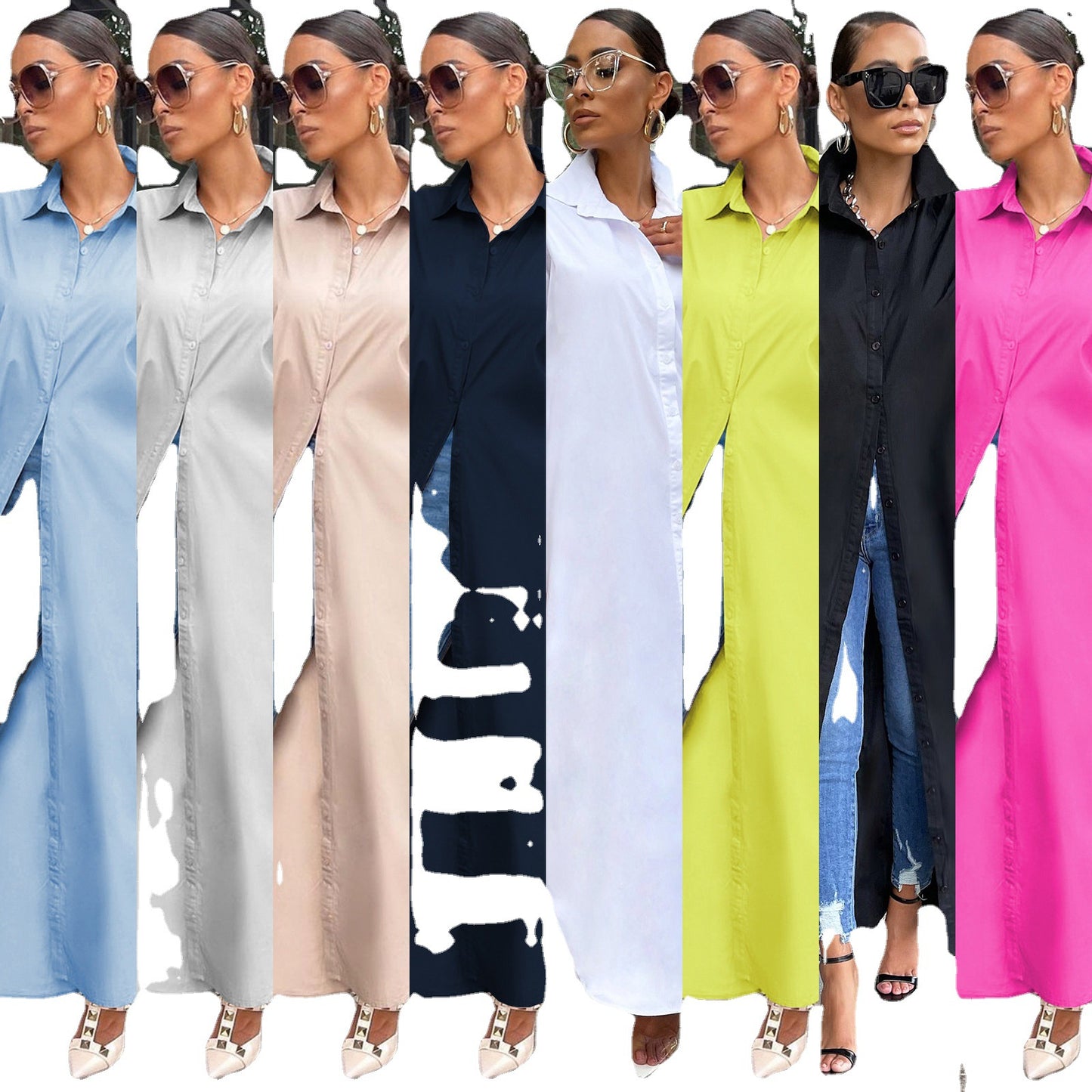 Women's Fashion Casual Solid Color Long Shirt Blouses