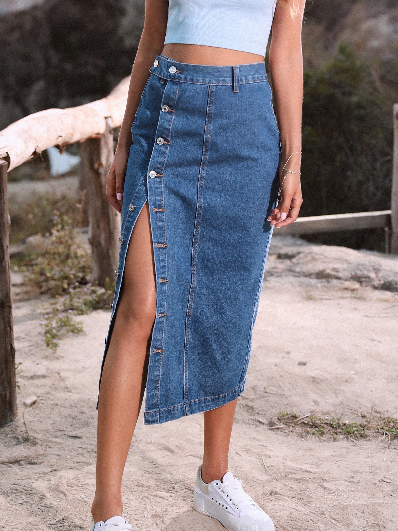 Women's Irregular Slit Denim High Waist Long Clothing