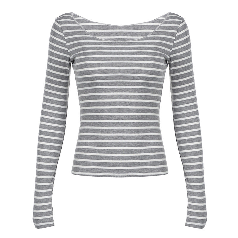 Women's Casual Long-sleeved Striped T-shirt Street Cool Blouses