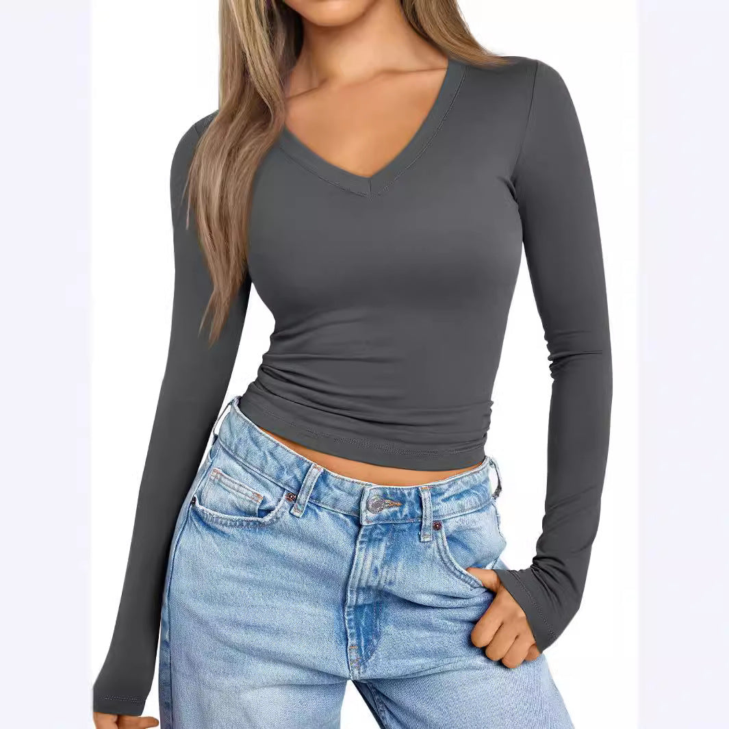 Women's Sleeve Cropped T-shirt Slim Shirt Casual Blouses