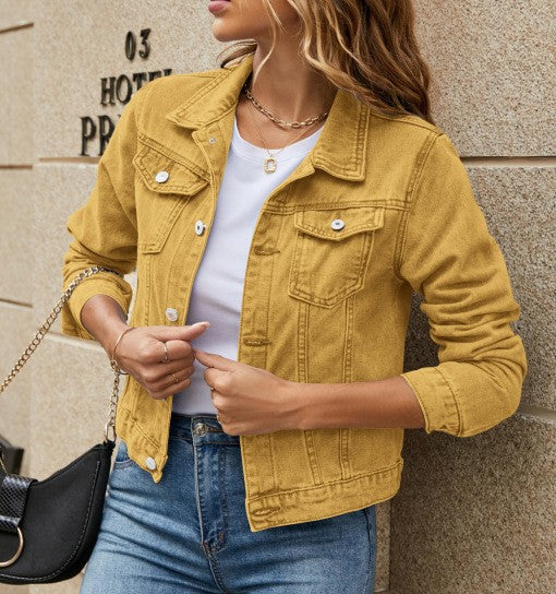 Fashion Lapel Pocket Single Breasted Denim Jackets