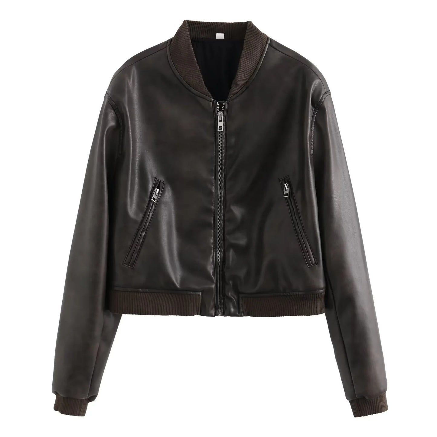 Women's Autumn American Stand Collar Faux Leather Jackets