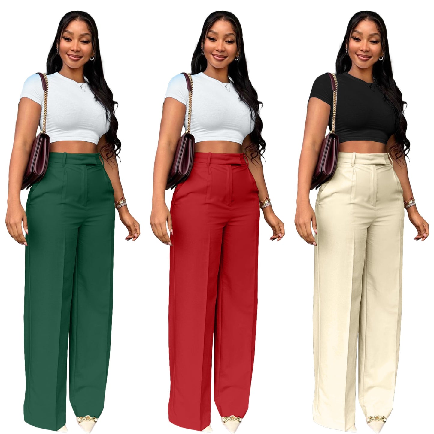 Women's Waist Straight Wide Leg Casual Trousers Pants