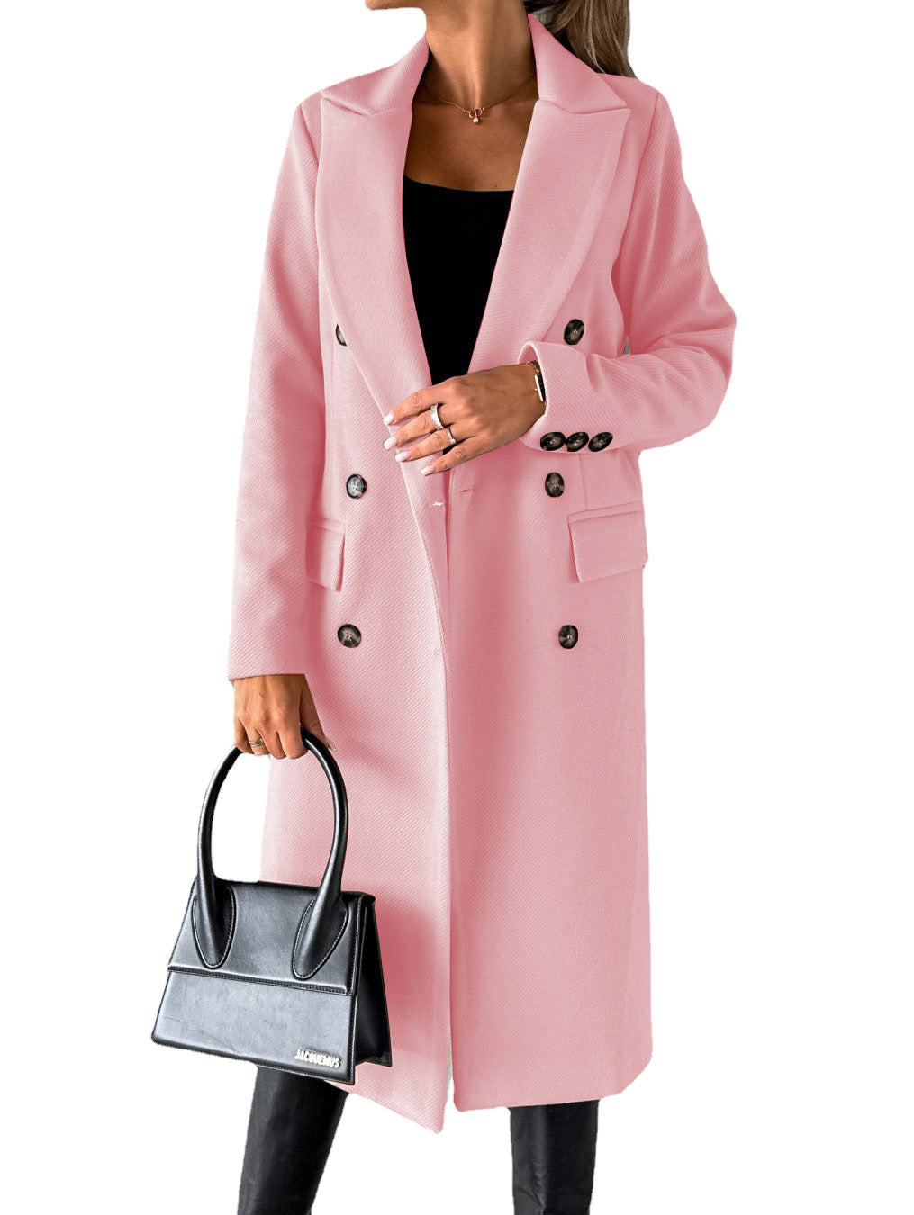 Women's Woolen Solid Color Long Sleeve Double Coats