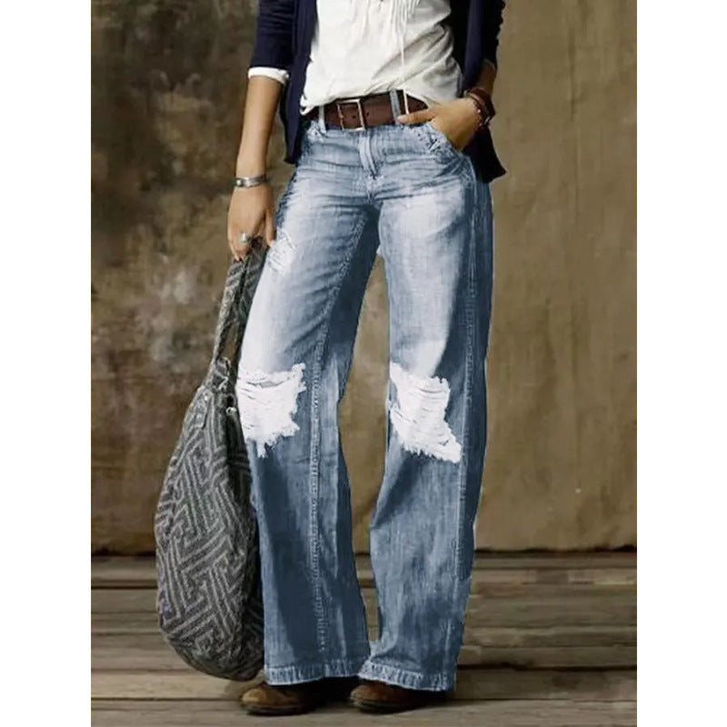 Women's Retro Fashion Casual Straight Wide Leg Jeans