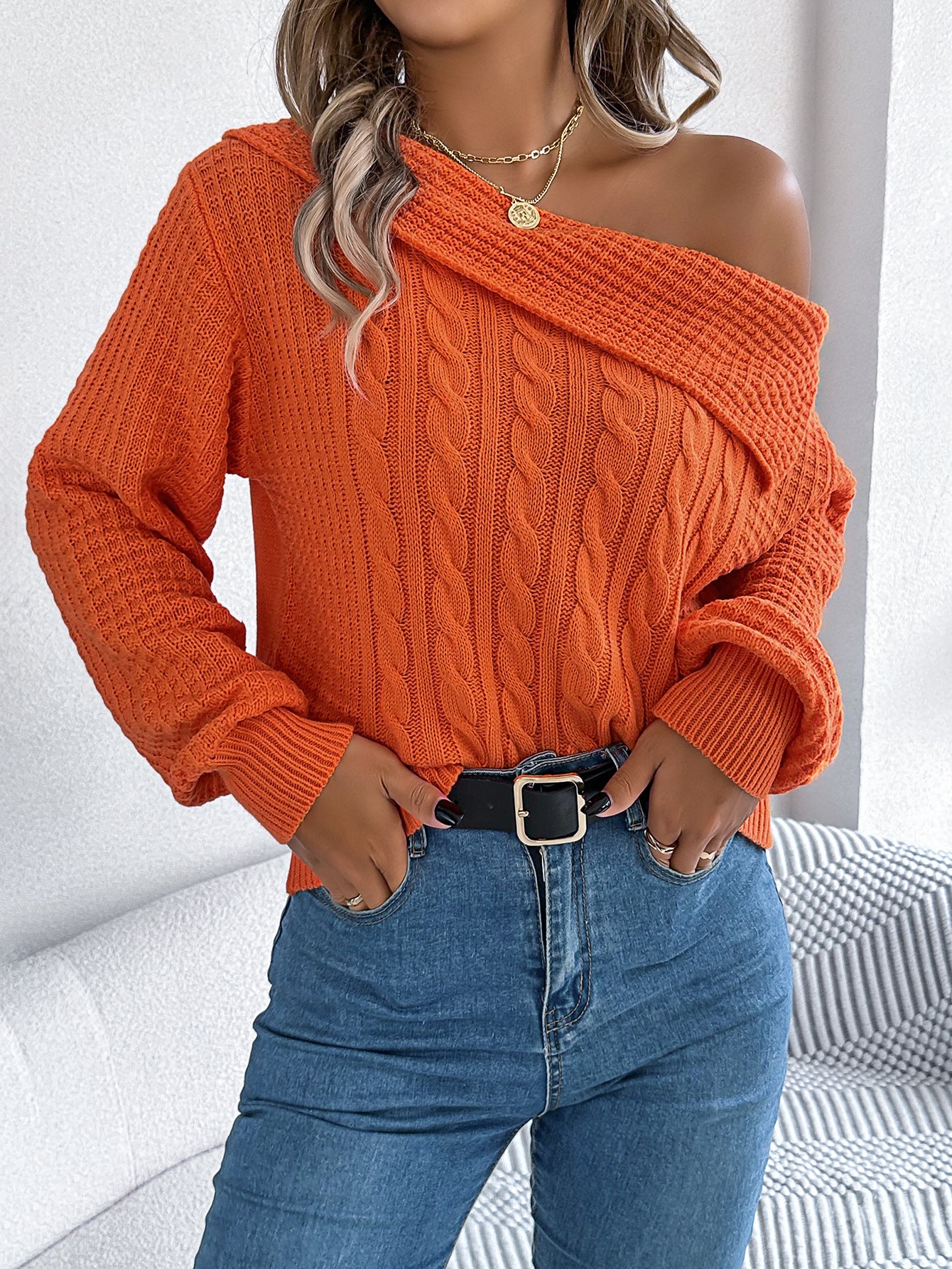 Women's Casual Sexy Lapel Twist Long Sleeve Sweaters