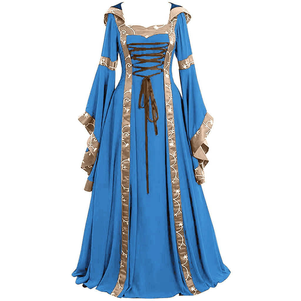 Robe à capuche rétro médiévale à manches cloches