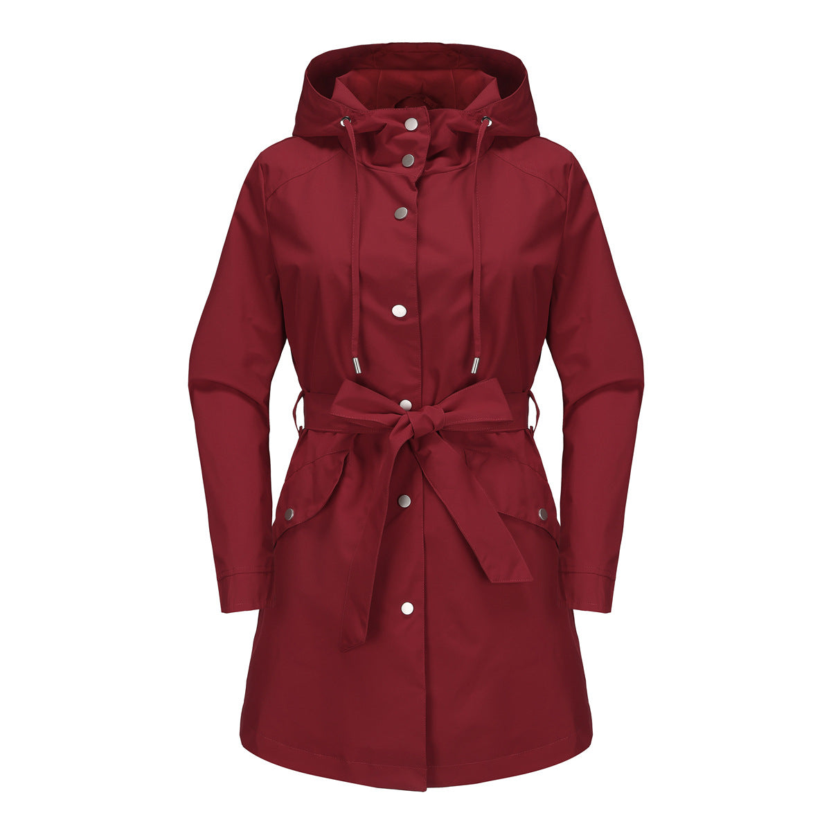 Women's Hooded Waterproof With Belt Thin Casual Coats