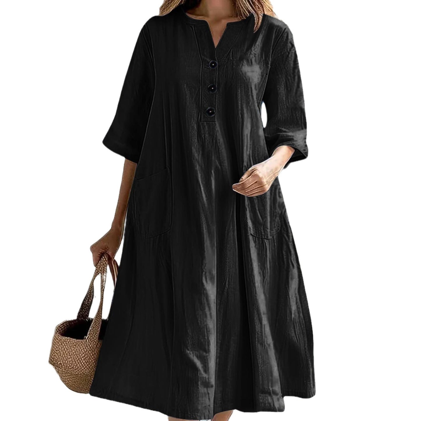 Women's Dress Mid-length Half Sleeve Cotton Linen Dresses