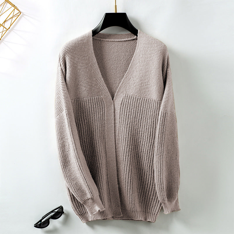 Women's Casual Loose Solid Color Mid-length Knitted Sweaters