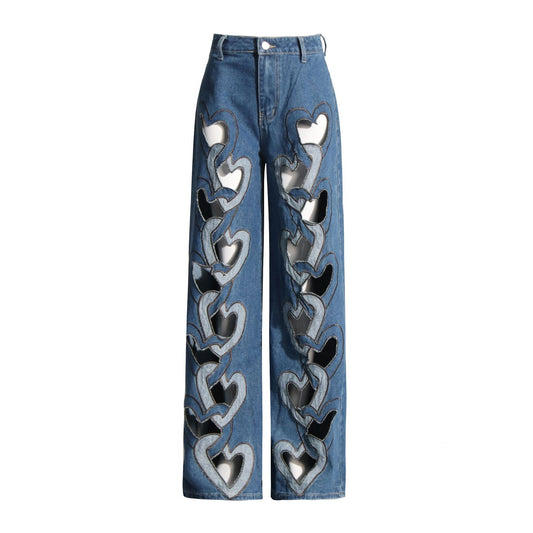 Women's Summer High Waist Printed Hollow Design Jeans