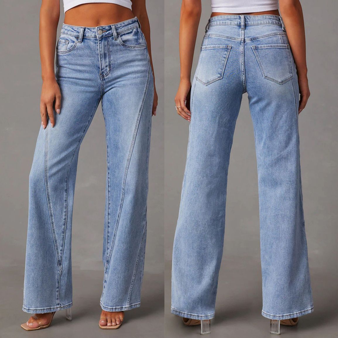 Women's High Waist Loose Denim Trousers Fashion Jeans