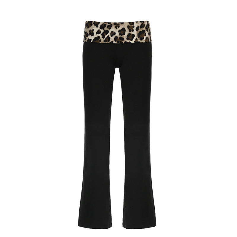 Women's Leopard Splicing Contrast Color High Waist Tight Sexy Pants