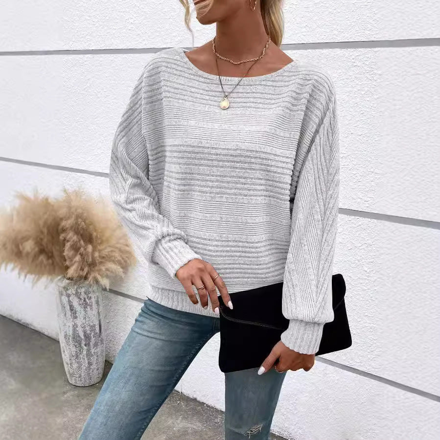 Women's Sunken Stripe Batwing Sleeve T-shirt Blouses