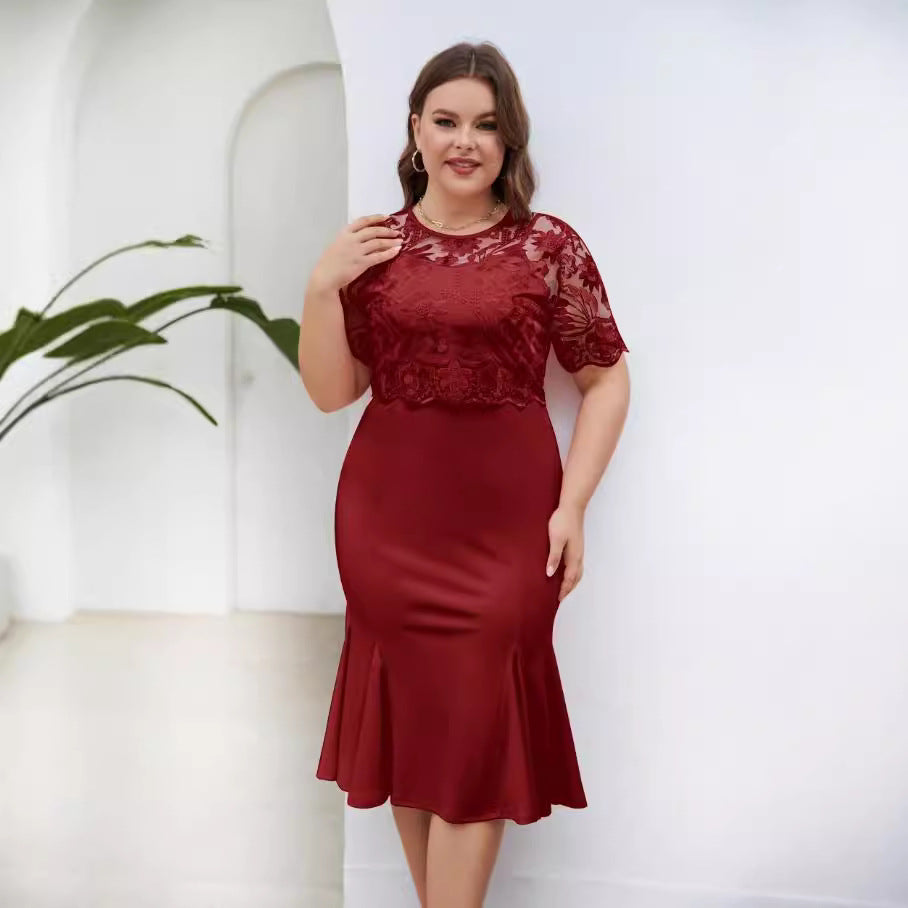 Embroidered Stitching Dress Slim Fit Slimming Dresses