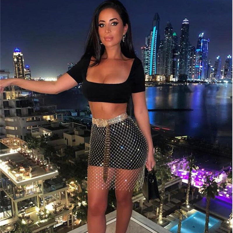 Women's Slouchy Step-in Nightclub Mesh Rhinestone Skirts