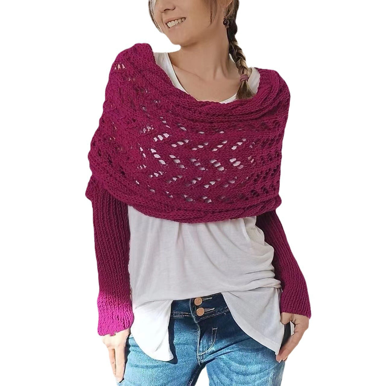 Women's Wool Scarf Twist Hollow Lengthened Double Knitwear