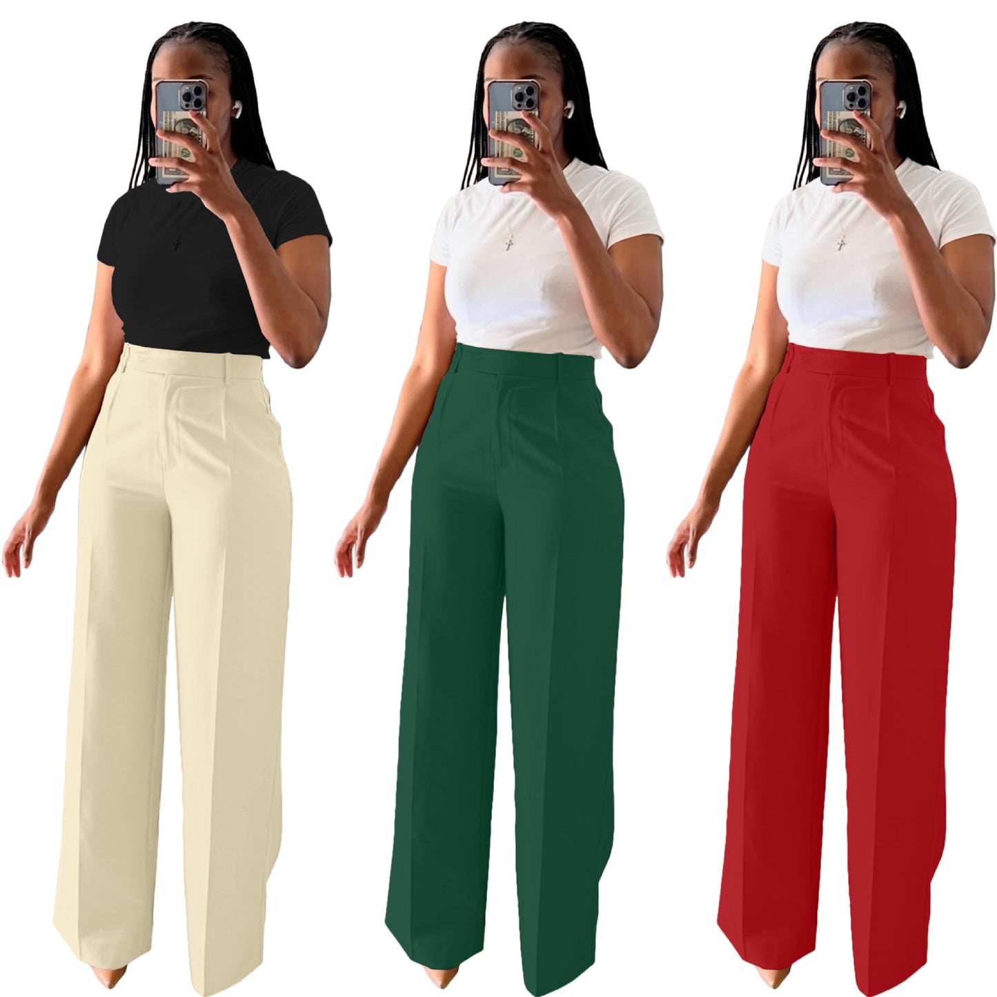 Women's Waist Straight Wide Leg Casual Trousers Pants