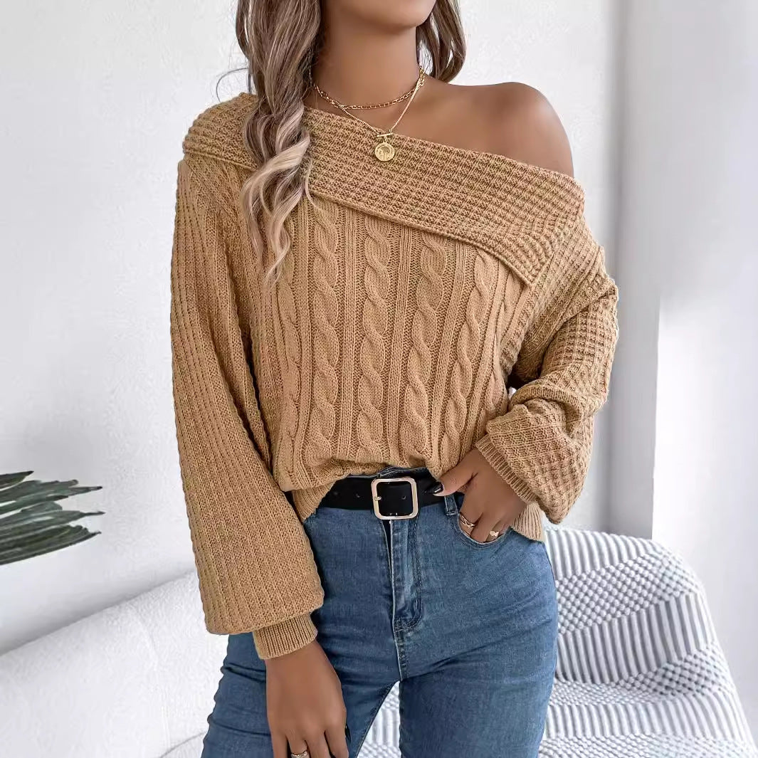 Women's Casual Sexy Lapel Twist Long Sleeve Sweaters