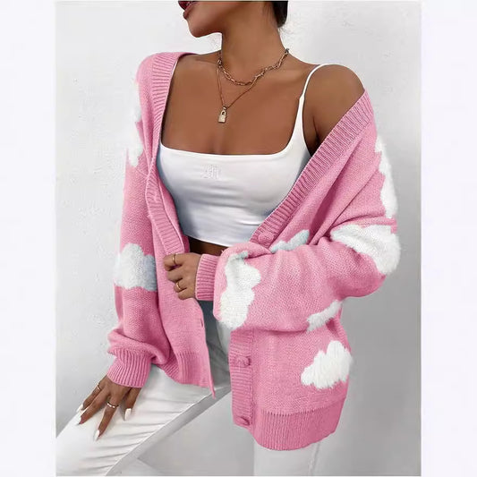 Women's Button Collar Long Sleeve Front Knitted Sweaters