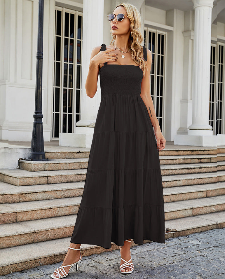 Robe longue imprimée sans manches pour femme, idéale pour les loisirs et les déplacements