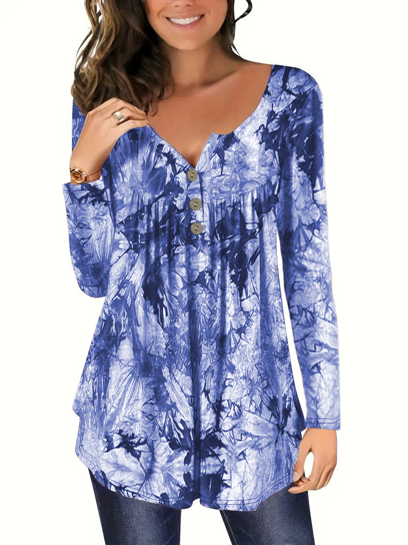 Printed Blooming Buttons Commute Leisure Loose Blouses