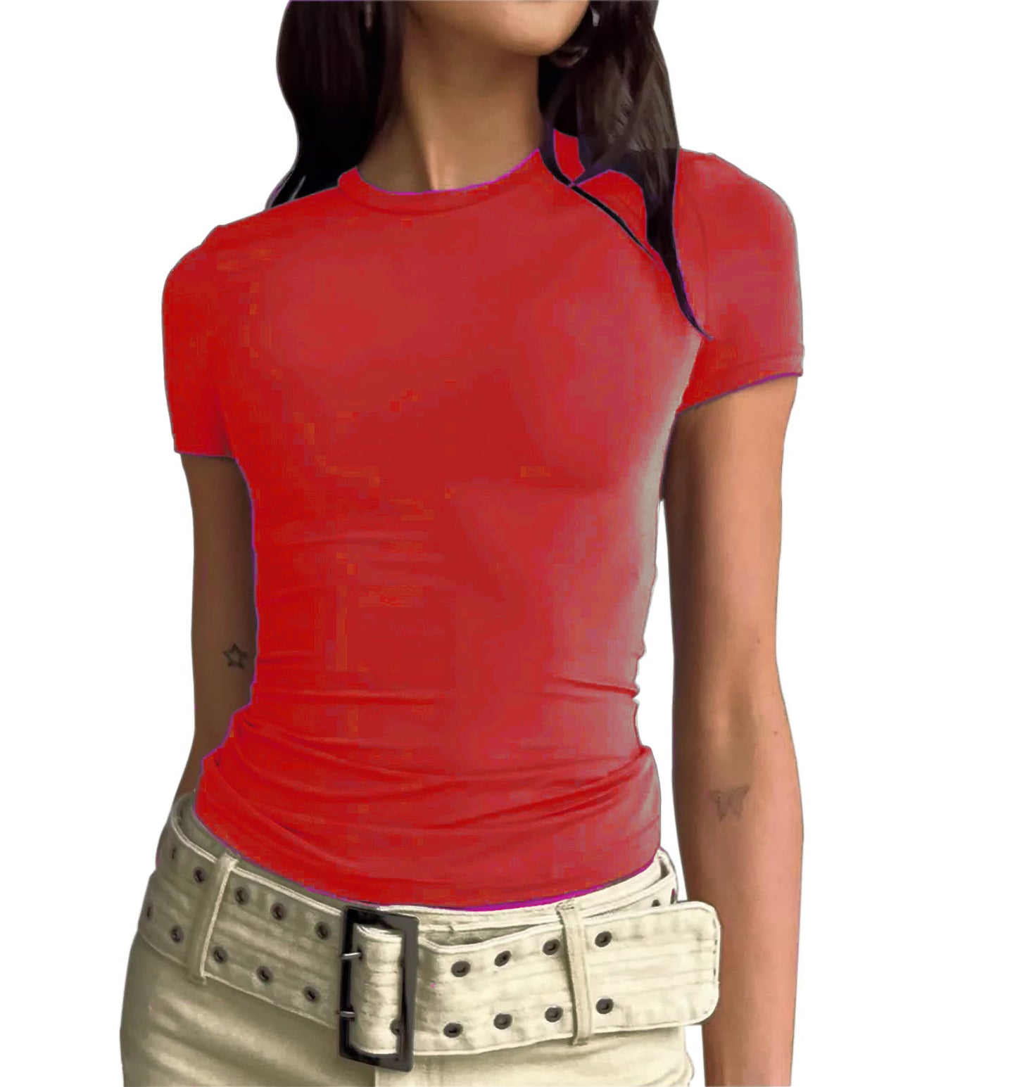 Women's Short-sleeved T-shirt Solid Color Slim Pullover Tops