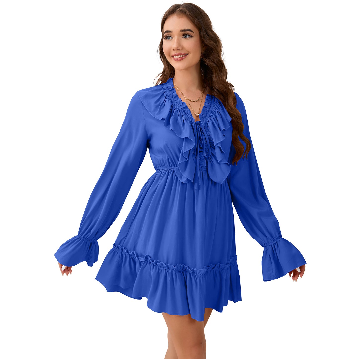 Women's Pretty Autumn Dress Flounce Long-sleeved Dresses