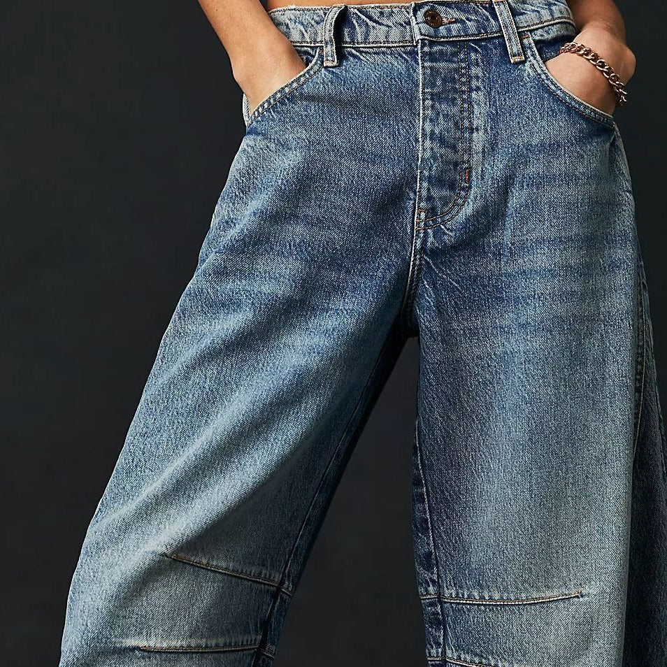 Women's Fashion Casual Loose Waist Washed Denim Jeans