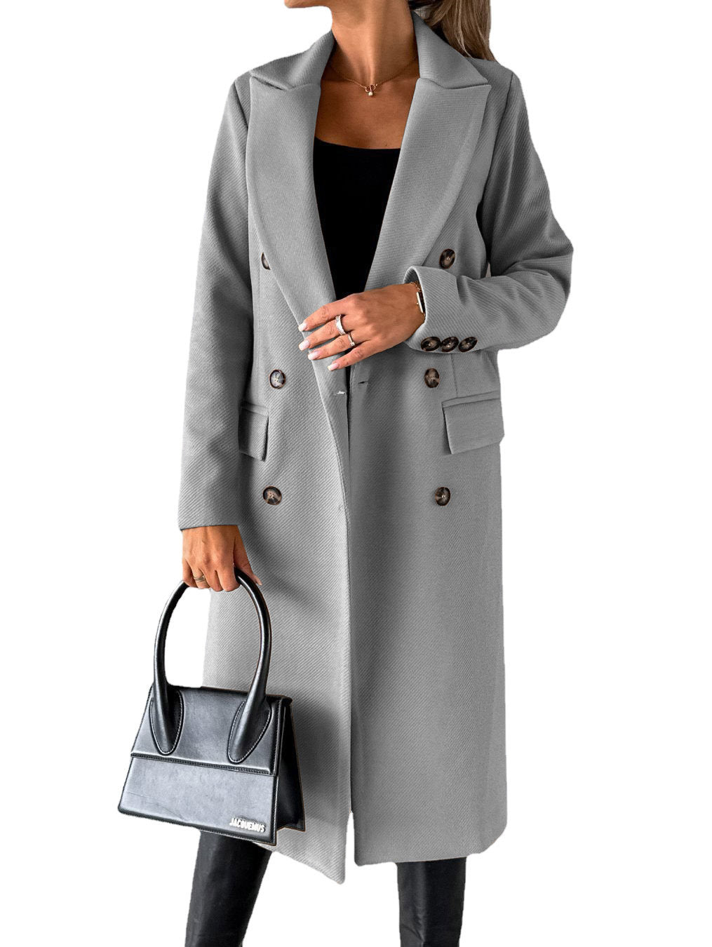 Women's Woolen Solid Color Long Sleeve Double Coats