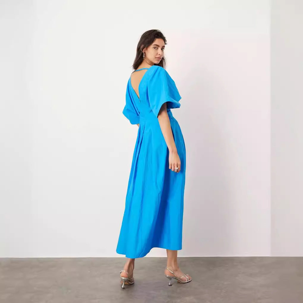 Robe plissée bleue Robes de style élégant et ample