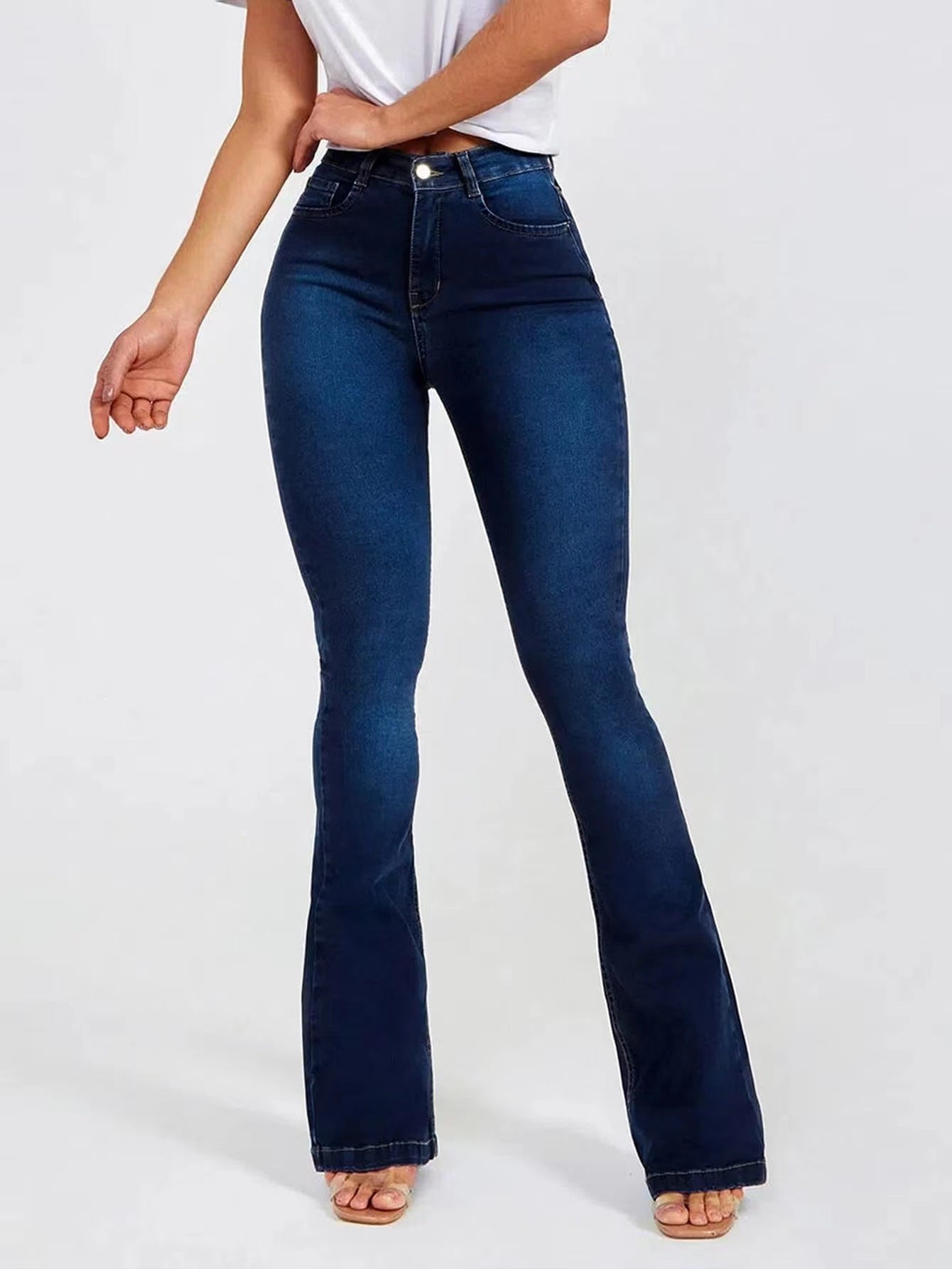 Jean slim évasé taille haute extensible pour femme