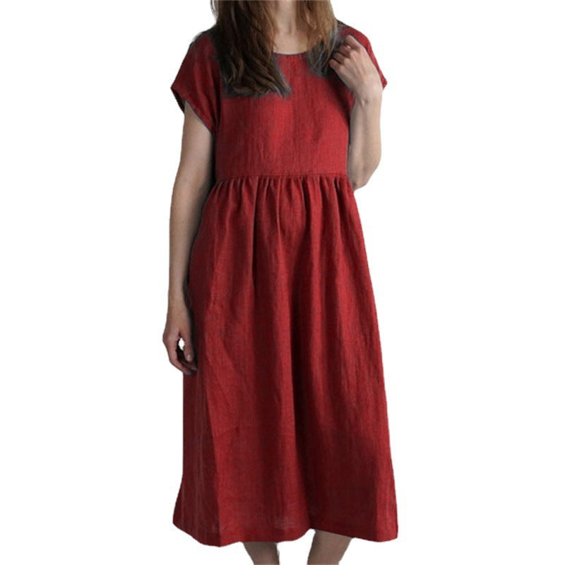 Robe mi-longue pour femme, col rond, manches unies