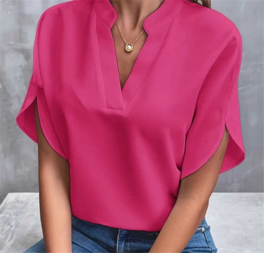 Women's Summer Shirt Pure Color Casual Versatile Blouses