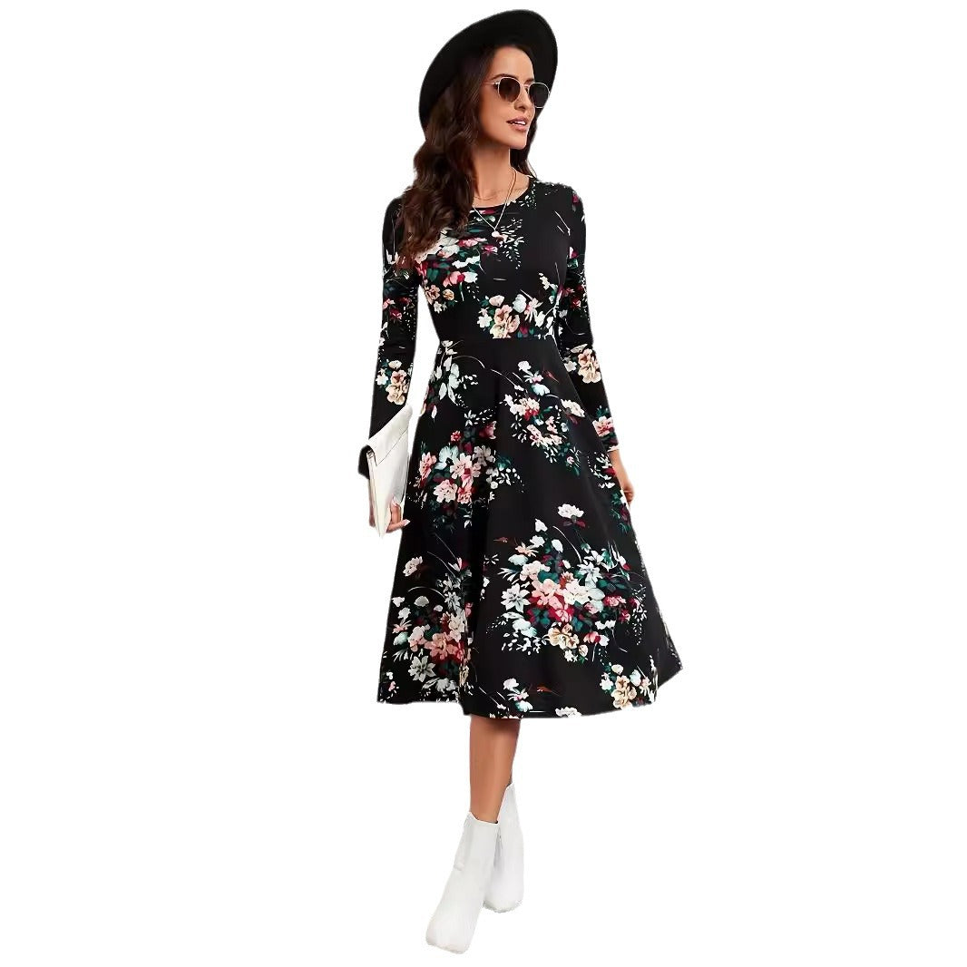 Robe vintage à fleurs pour femmes, manches élégantes, robes mi-longues