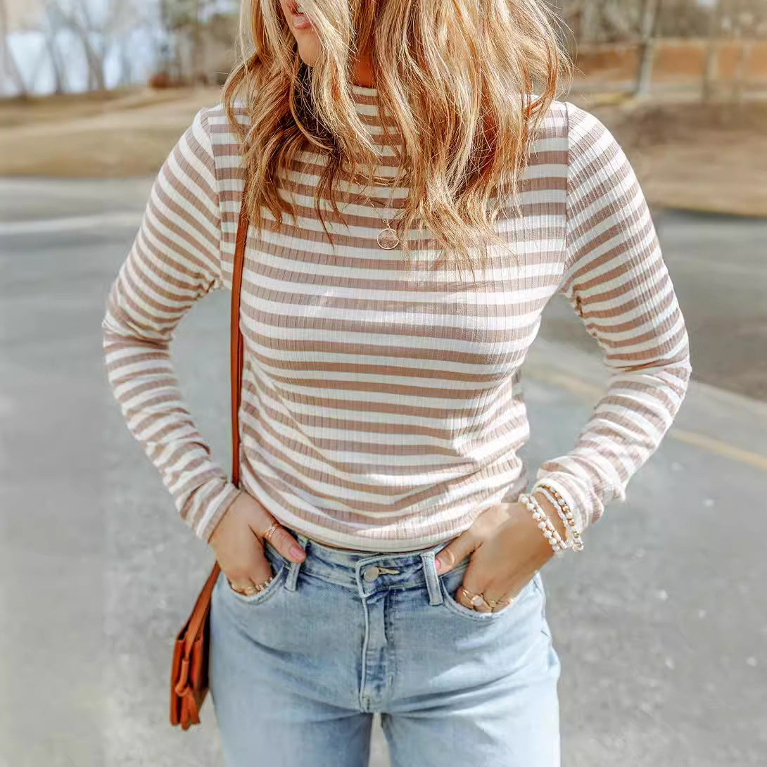 Women's Autumn Striped Casual Pullover Slim Long Knitwear