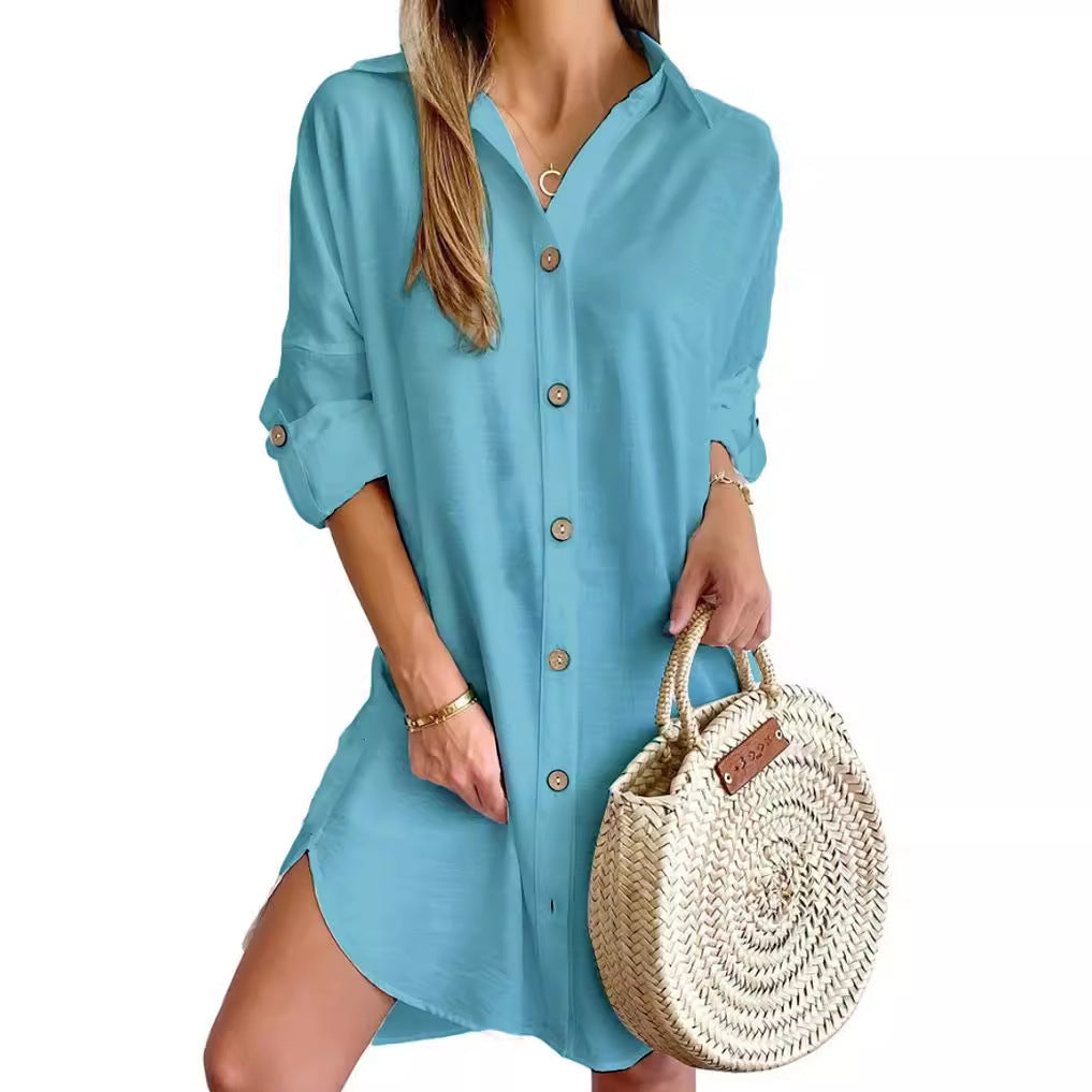 Women's Autumn Casual Long Sleeve Lapel Button Dresses