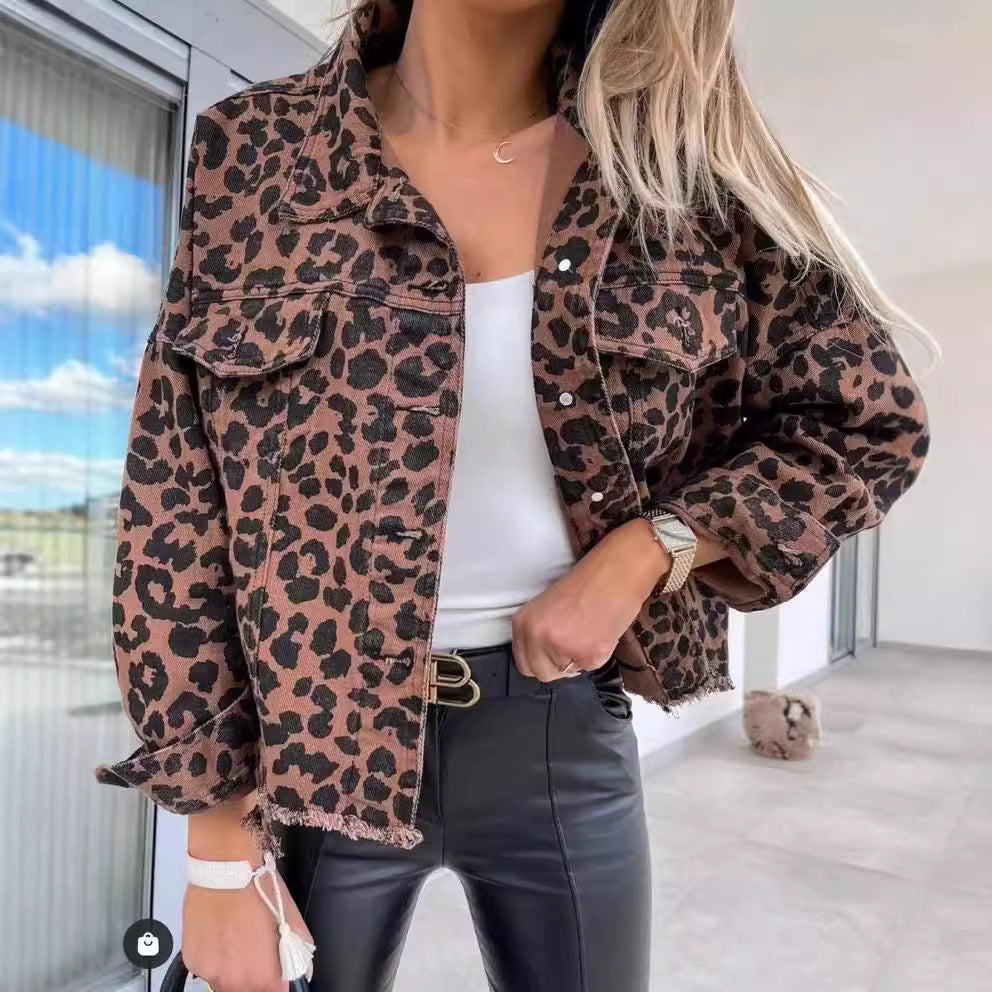 Street Personality Leopard Print Long Sleeve Tops