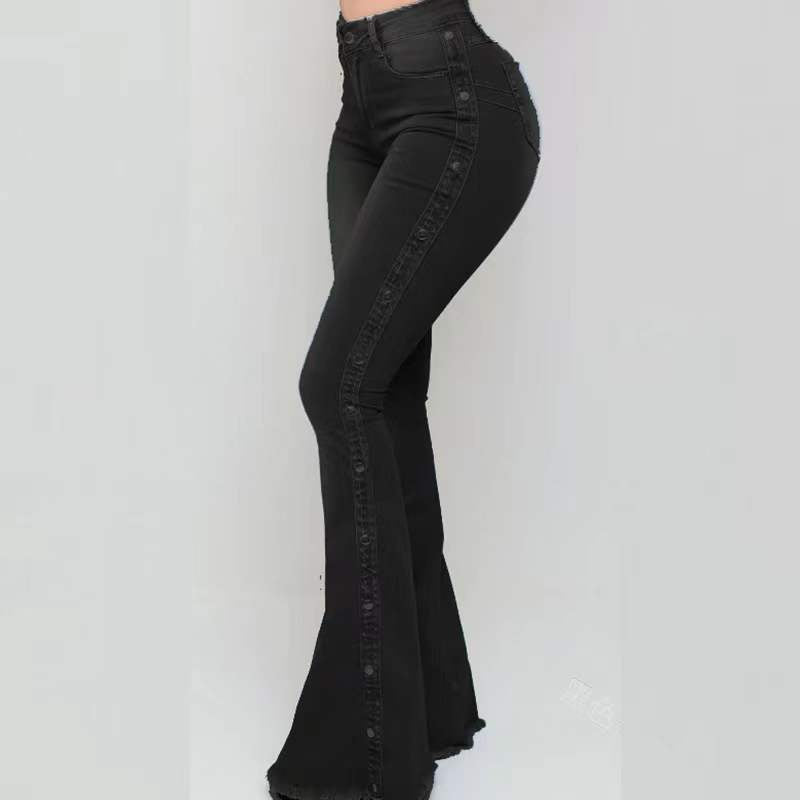 Women's High Waist Stretch Mop Flared Trousers Jeans